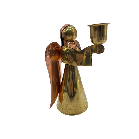 Two Tone Brass Copper Angel Candle Holder - Picture 2 of 9